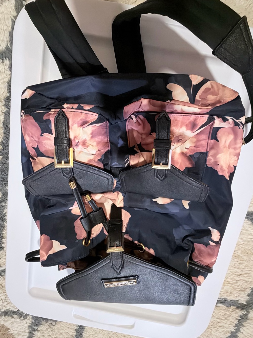 kate spade Navy Floral Backpack with Pink Blossoms